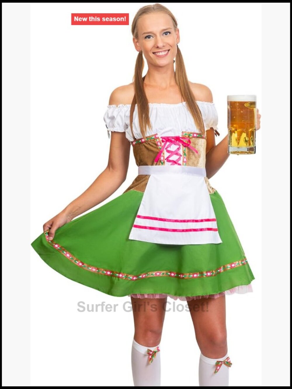 Oktoberfest Dirndl Dress Costume with Apron and Socks Lace-up Bodice